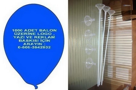 Tek tarafa 3 renk logo , yaz� ve resim balon bask�s� 1000 adet balon 1000 adet �ubuk 