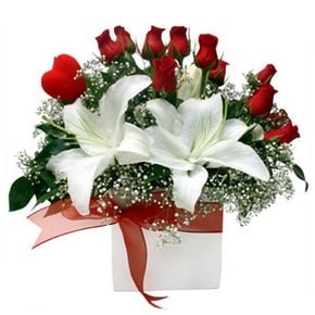 2 dal kazablanka 11 adet k�rm�z� g�l vazosu 